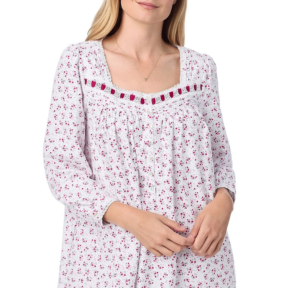 Floral Cotton Flannel Long-Sleeve Ballet Nightgown