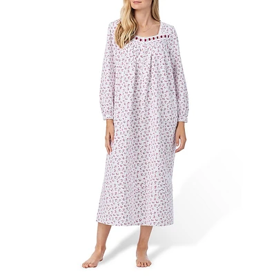 Floral Cotton Flannel Long-Sleeve Ballet Nightgown