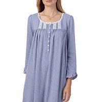 Lace-Trim Jersey Long-Sleeve Midi Nightgown