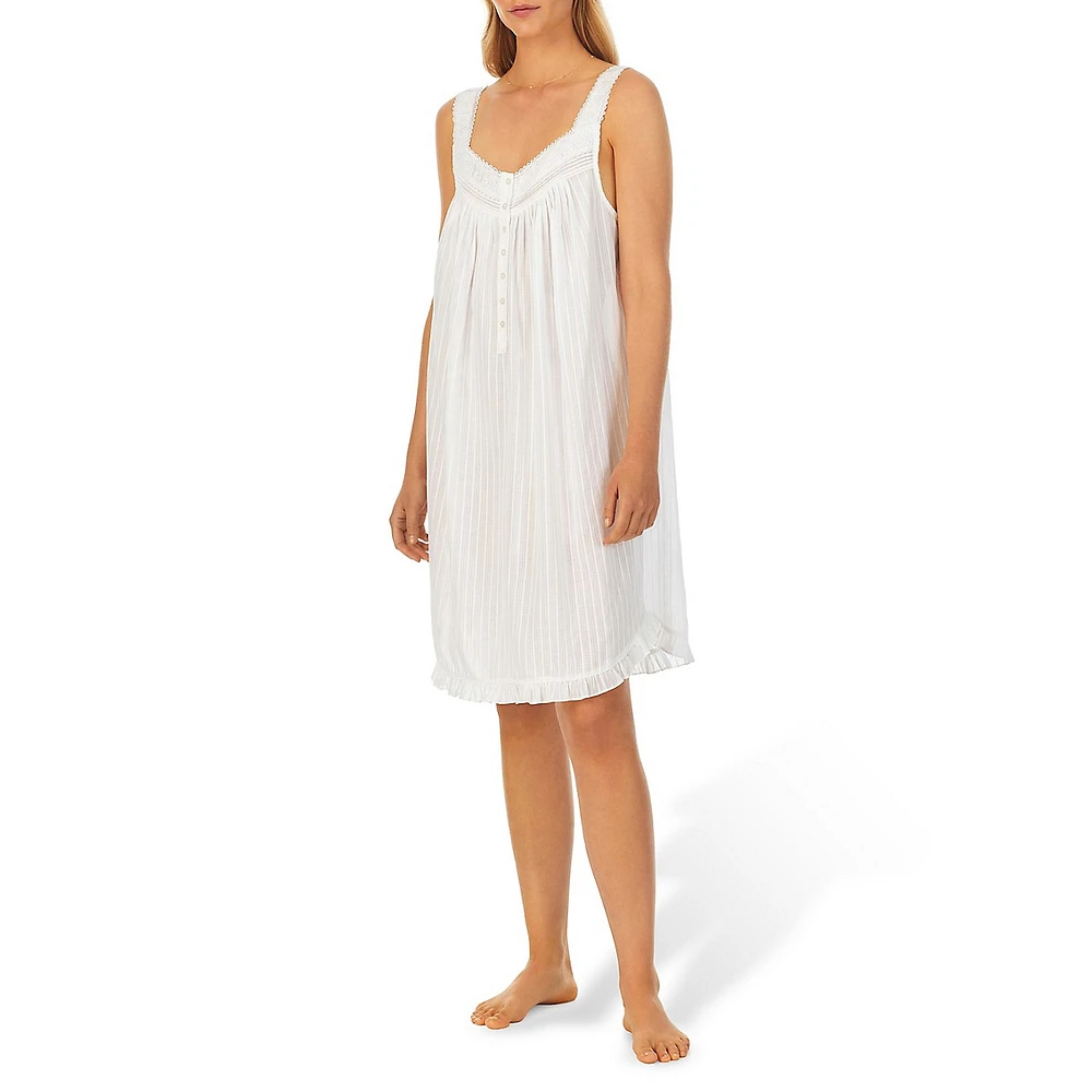 Cotton Dobby Stripe Short Sleeveless Nightgown