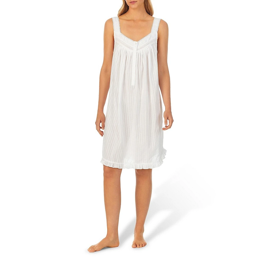 Cotton Dobby Stripe Short Sleeveless Nightgown