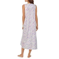 Floral-Print Lawn Sleeveless Midi Nightgown