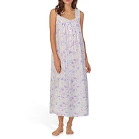 Floral-Print Lawn Sleeveless Midi Nightgown