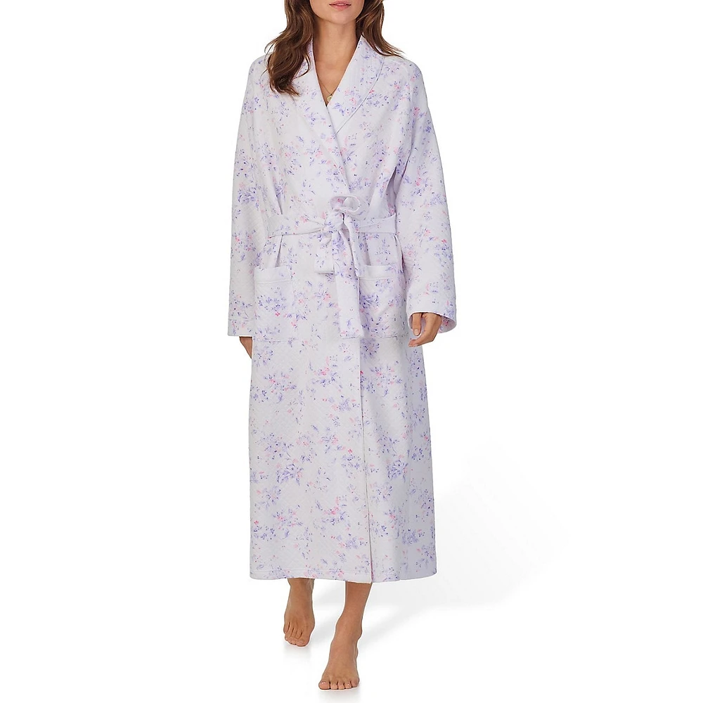 Diamond-Quilt Floral Wrap Robe