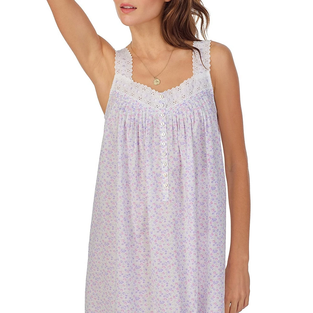 Floral-Print Sleeveless Short Nightgown