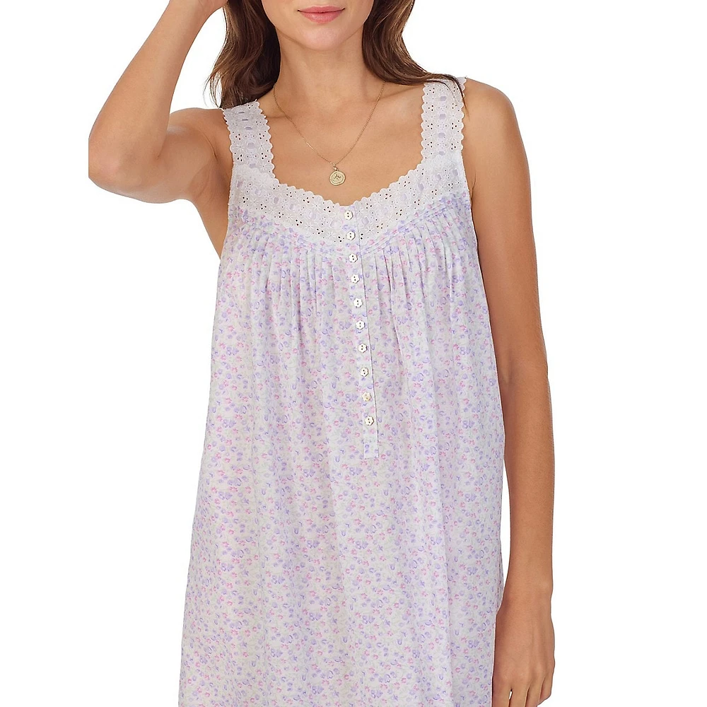 Floral-Print Sleeveless Short Nightgown