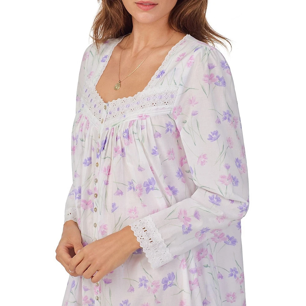 Chemise de nuit longue en linon à imprimé floral