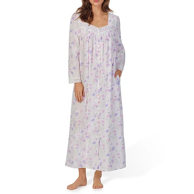 Floral-Print Lawn Maxi-Length Nightgown