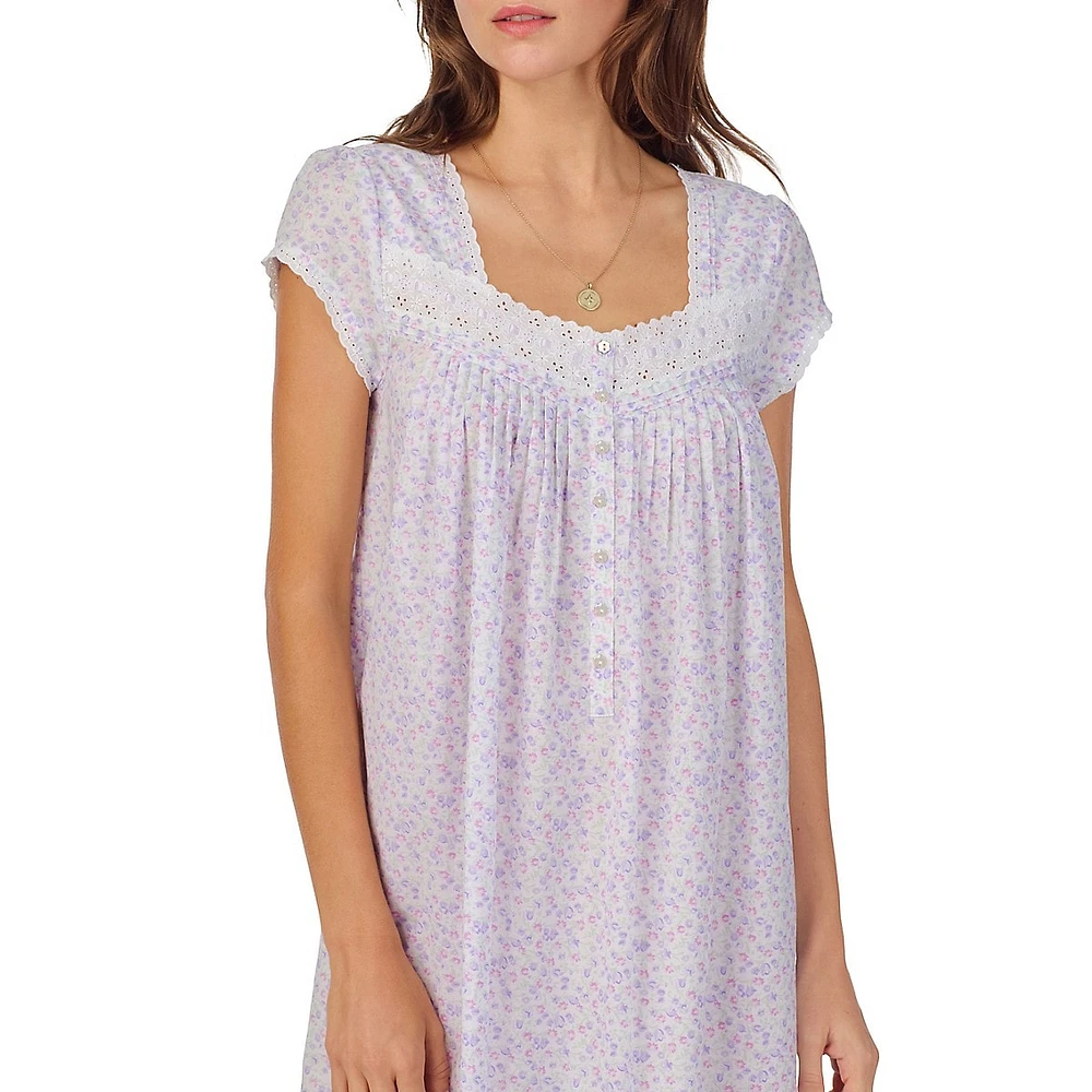 Floral-Print Cap-Sleeve Nightgown