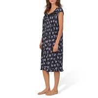 Floral-Print Cap-Sleeve Waltz Nightgown