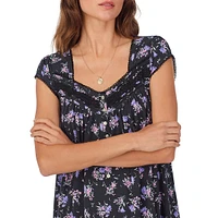 Floral-Print Cap-Sleeve Waltz Nightgown