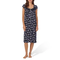 Floral-Print Cap-Sleeve Waltz Nightgown