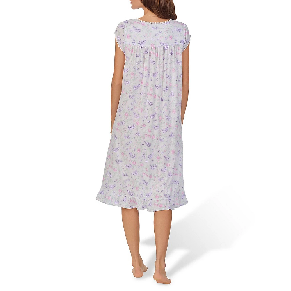 Floral-Print Cap-Sleeve Waltz Nightgown