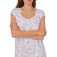 Floral-Print Cap-Sleeve Waltz Nightgown