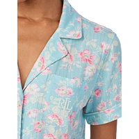 Petite 2-Piece Short-Sleeve Shirt Cropped Pants Knit Pyjama Set