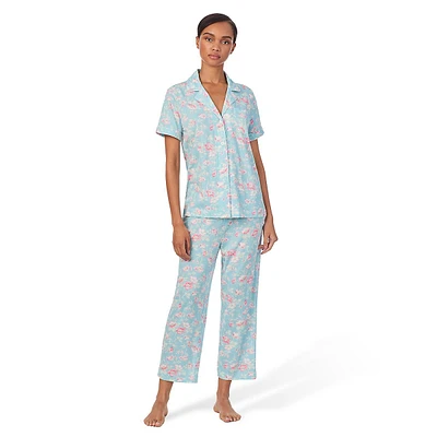 Petite 2-Piece Short-Sleeve Shirt Cropped Pants Knit Pyjama Set