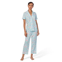 Petite 2-Piece Short-Sleeve Shirt Cropped Pants Knit Pyjama Set