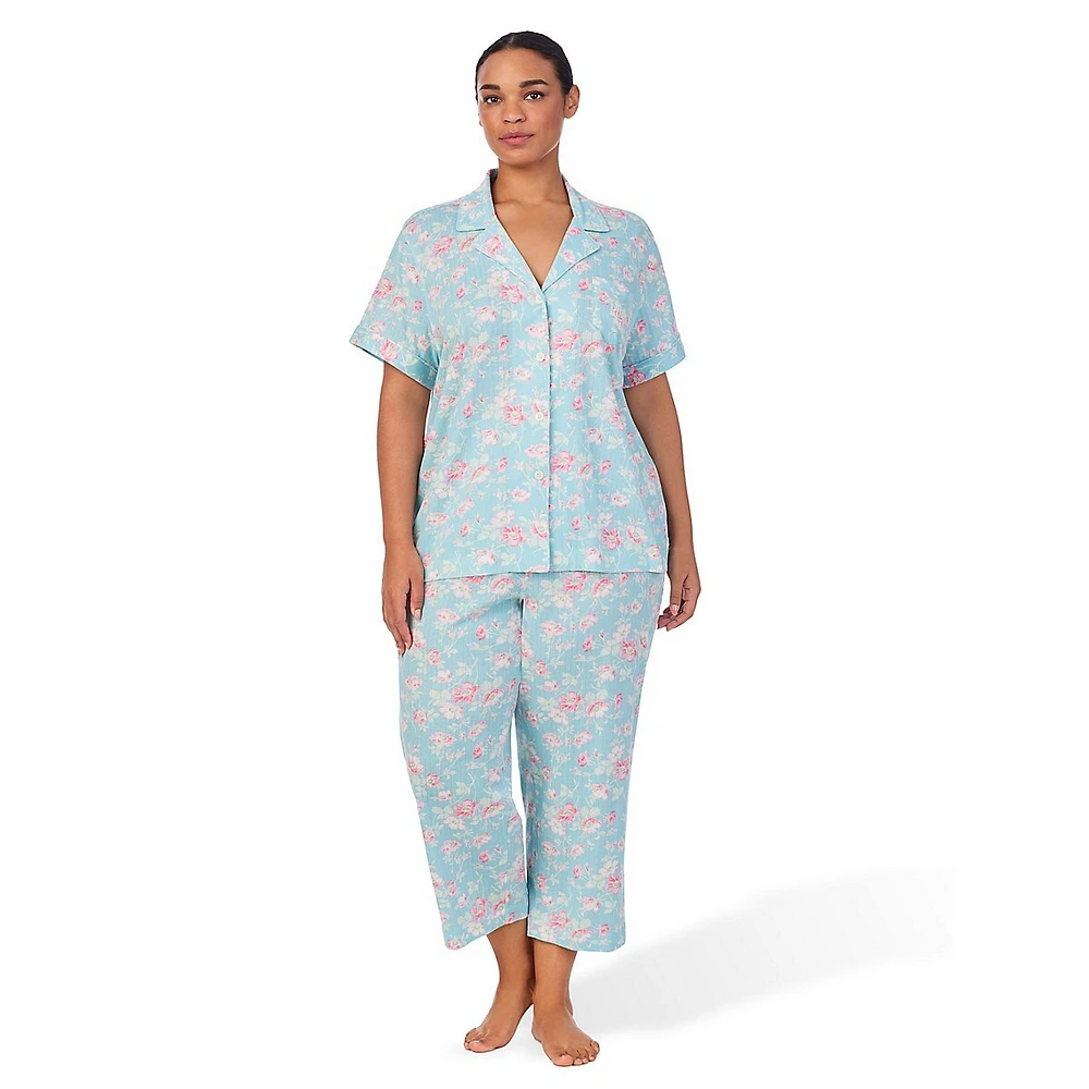 Plus Ensemble pyjama tricoté 2 pièces avec chemise à manches courtes et pantalon court