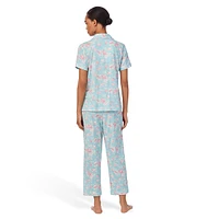 2-Piece Short-Sleeve Shirt & Cropped Pants Knit Pyjama Set