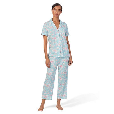 2-Piece Short-Sleeve Shirt & Cropped Pants Knit Pyjama Set