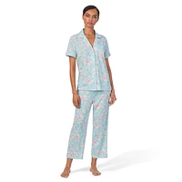 2-Piece Short-Sleeve Shirt & Cropped Pants Knit Pyjama Set