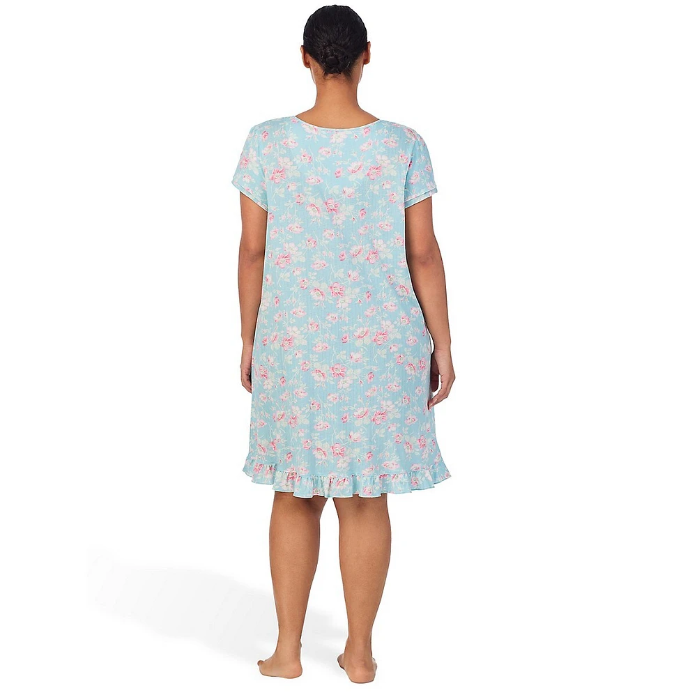 Plus Chemise de nuit à double volants et col trou serrure