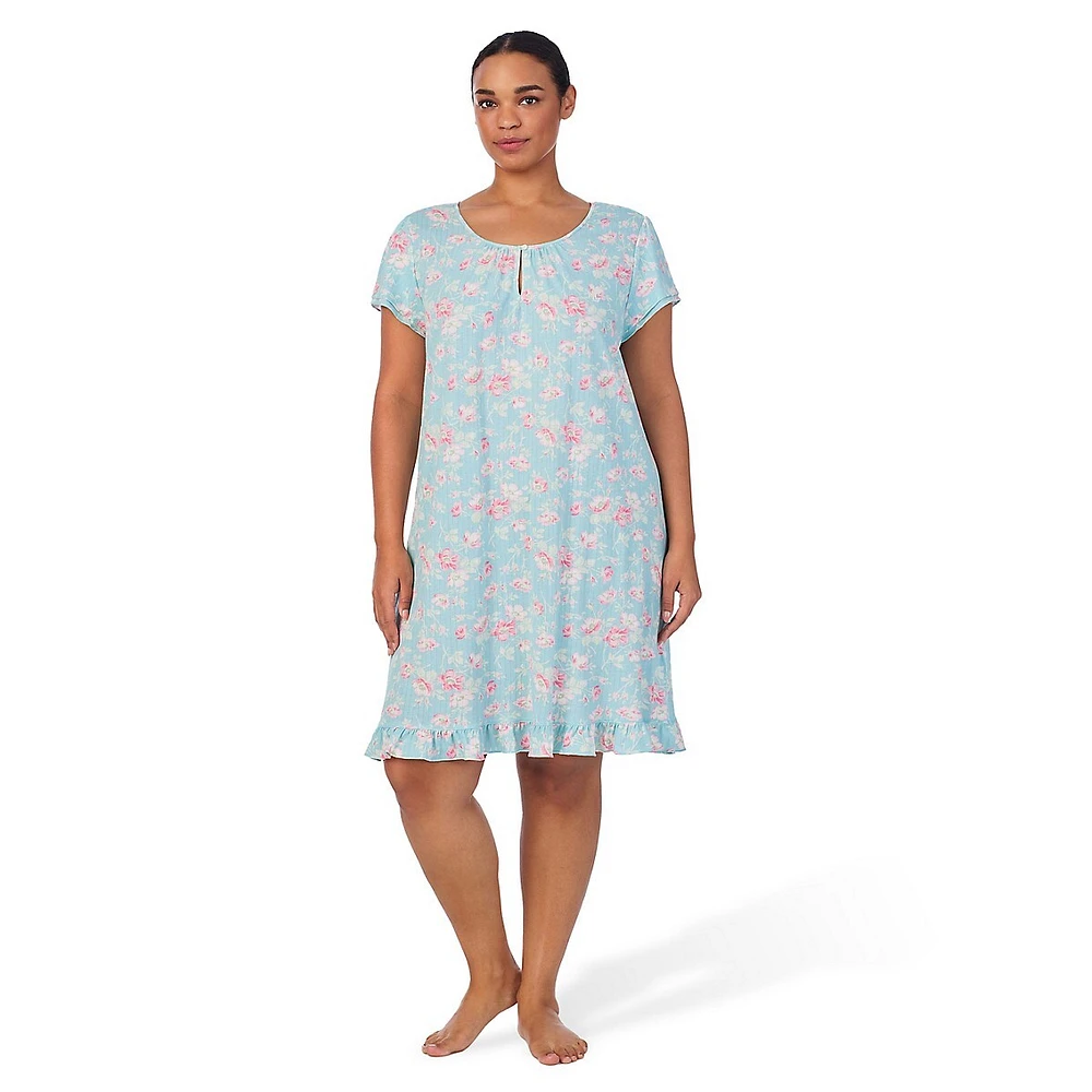 Plus Chemise de nuit à double volants et col trou serrure