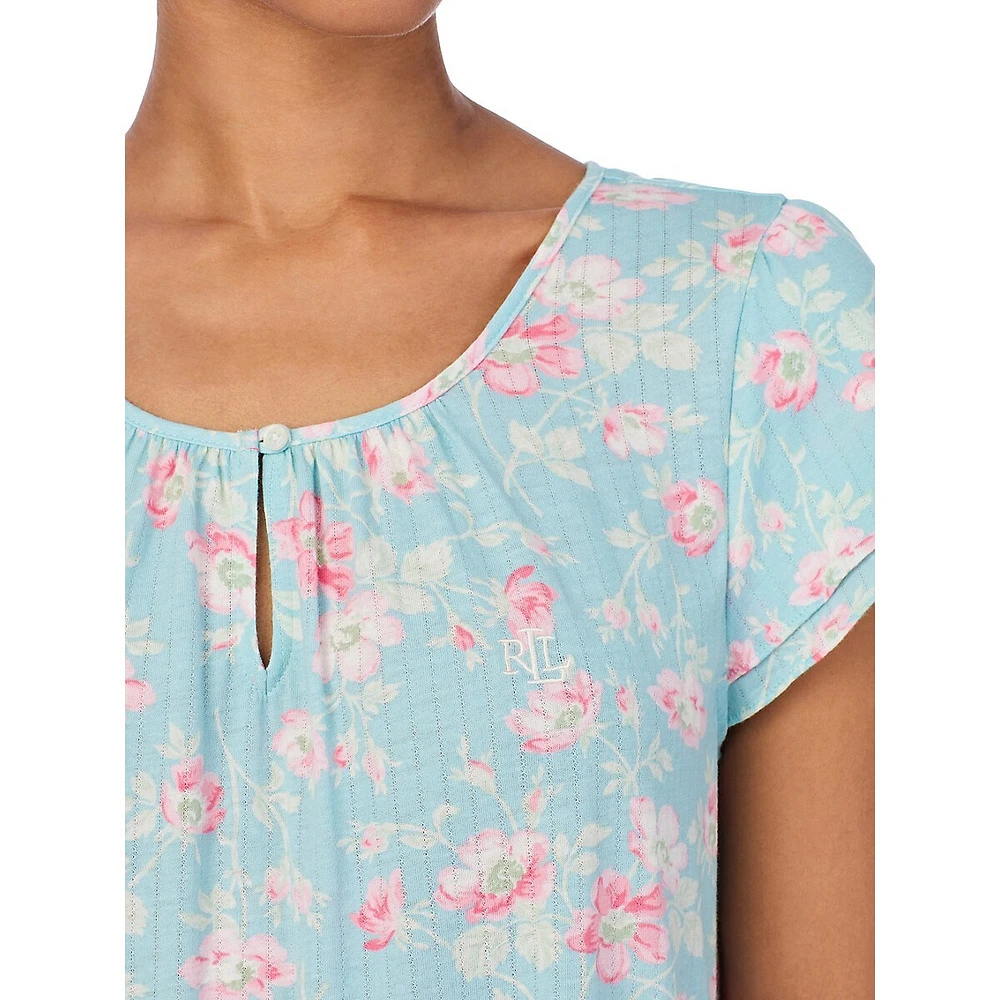 Double Flutter-Sleeve Keyhole Neck Nightgown
