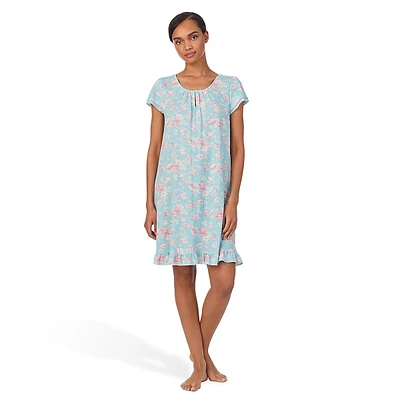 Double Flutter-Sleeve Keyhole Neck Nightgown
