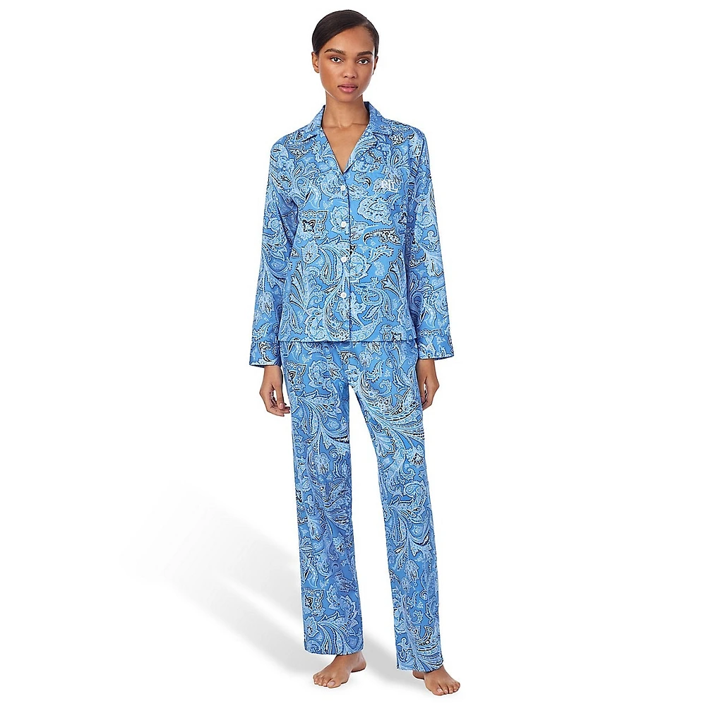 2-Piece Printed Notch-Collar Shirt & Pants Pyjamas Set