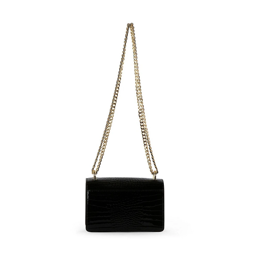 Croc-Embossed Chain Crossbody Bag