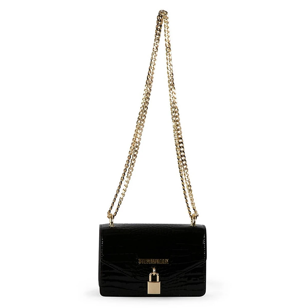 Croc-Embossed Chain Crossbody Bag