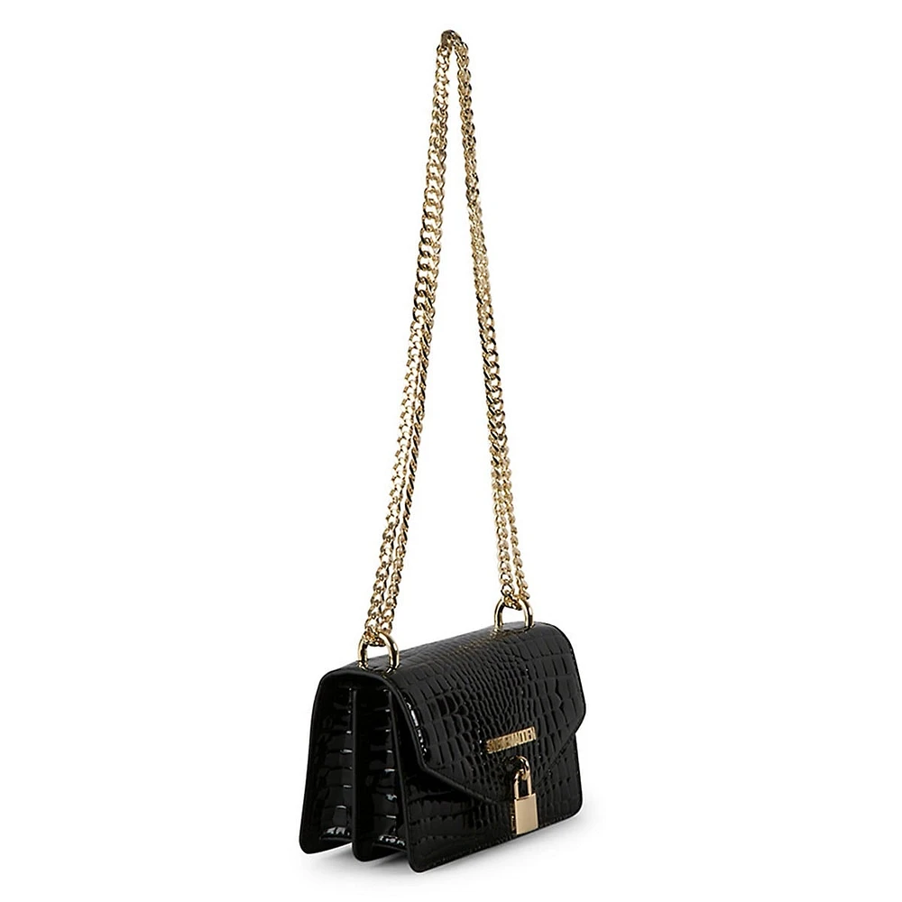 Croc-Embossed Chain Crossbody Bag