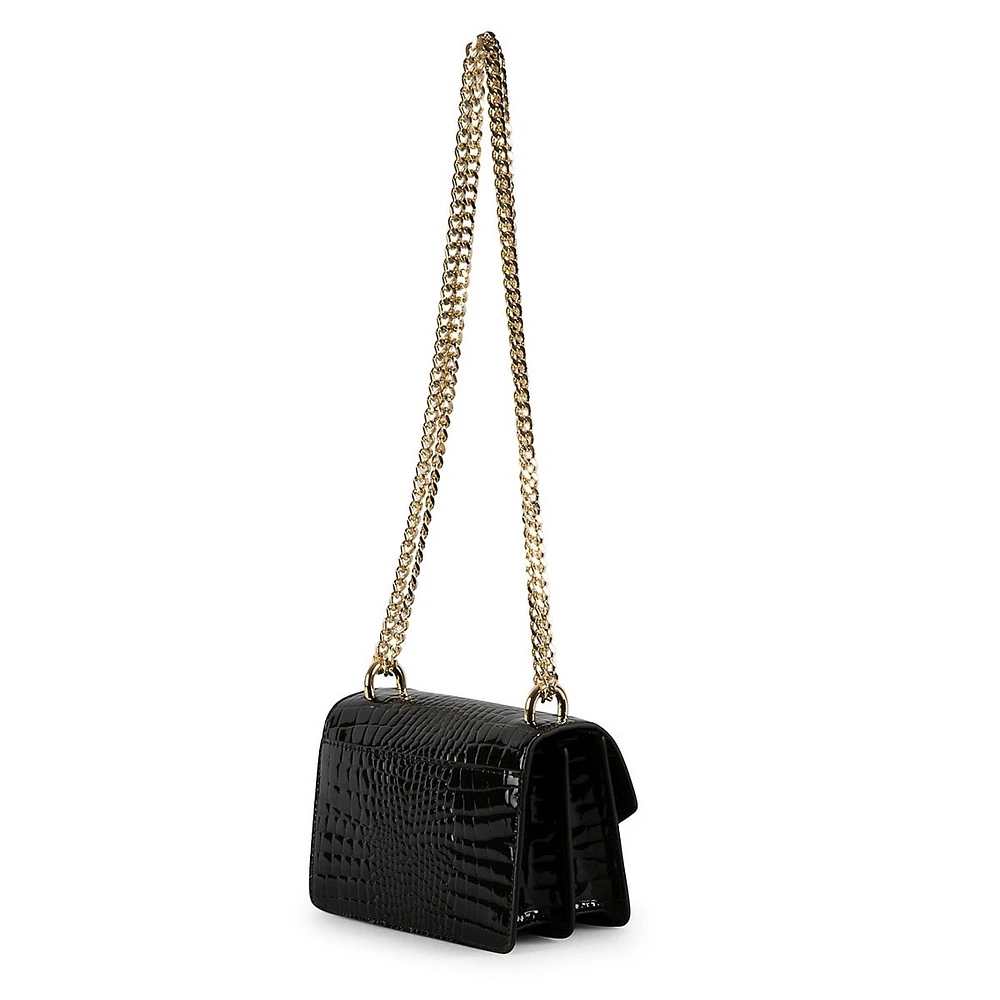 Croc-Embossed Chain Crossbody Bag