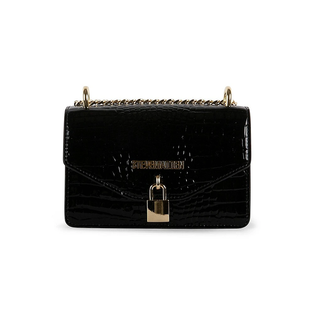 Croc-Embossed Chain Crossbody Bag