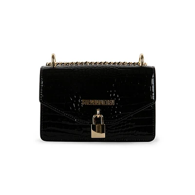 Croc-Embossed Chain Crossbody Bag