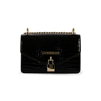 Croc-Embossed Chain Crossbody Bag