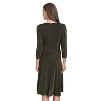 Starburst-Seamed Metallic Jersey Knit Dress