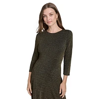 Starburst-Seamed Metallic Jersey Knit Dress