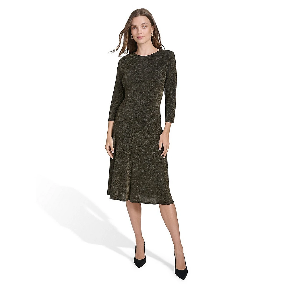 Starburst-Seamed Metallic Jersey Knit Dress