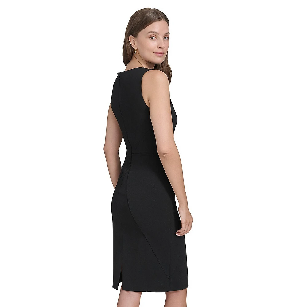 Starburst-Seamed Sleeveless Scuba Crepe Sheath Dress