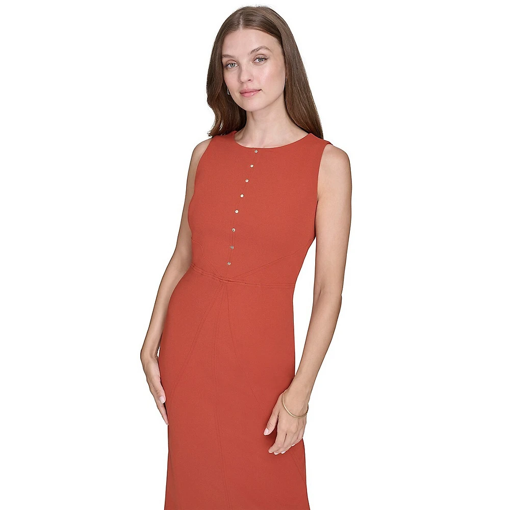 Starburst-Seamed Sleeveless Scuba Crepe Sheath Dress