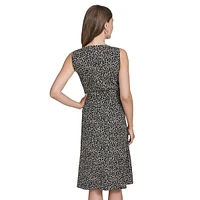 Leopard-Print Sleeveless Tucked-Waist Midi Dress