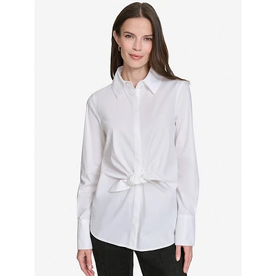 Knotted-Front Poplin Shirt