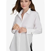 Oversized Button-Down Monogram-Cuff Shirt