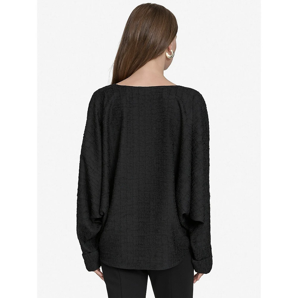 Cloque Dolman-Sleeve Crinkle Top