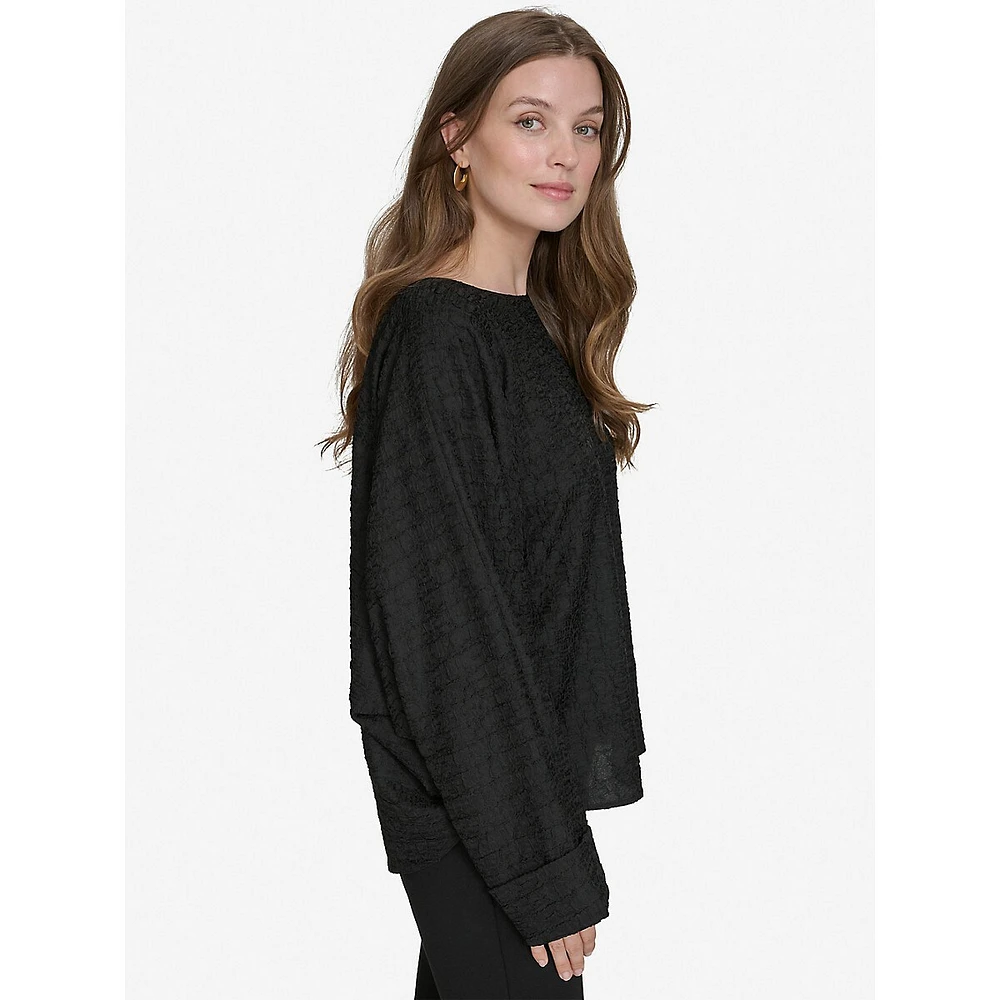 Cloque Dolman-Sleeve Crinkle Top