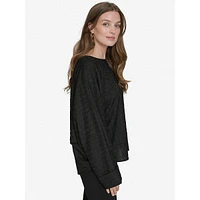 Cloque Dolman-Sleeve Crinkle Top