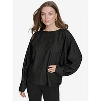 Cloque Dolman-Sleeve Crinkle Top