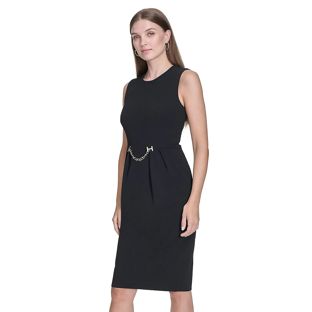 Chain-Detailed Scuba Crepe Sheath Dress